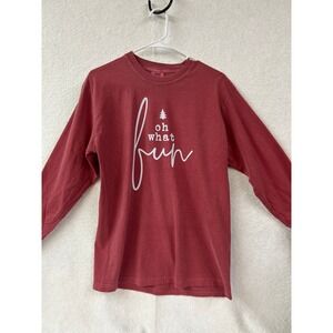 Comfort Colors Oh What Fun Christmas Long Sleeve T-Shirt Red Medium Heavyweight
